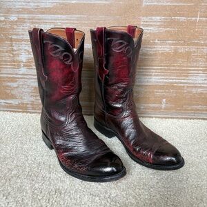 Lucchese Smooth Ostrich Quill Black Cherry Leather Cowboy Boots Mens 9.5